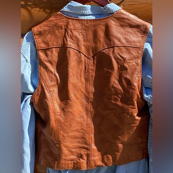 Vintage Bar C CARAMEL Leather VEST  Perfect Unisex 🤠 Sz Small Men’s - Picture 2 of 16